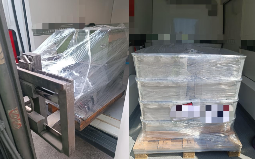 Carga industrial paletizada para transporte urgente dedicado en Barcelona mediante vehículo exclusivo de Vengoo.